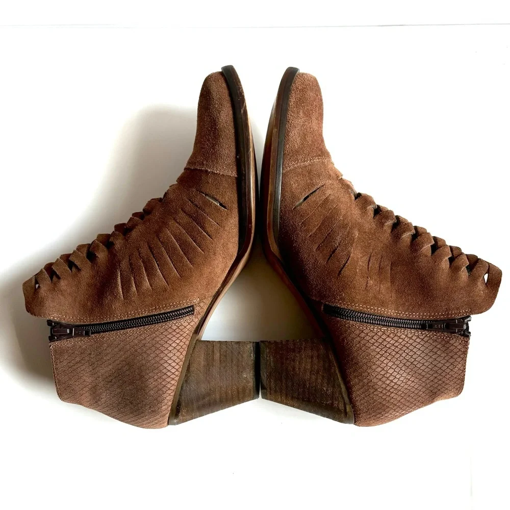 Free People Loveland Brown Mocha‎ Suede Cutout Braided Festival Ankle Boot 9.5